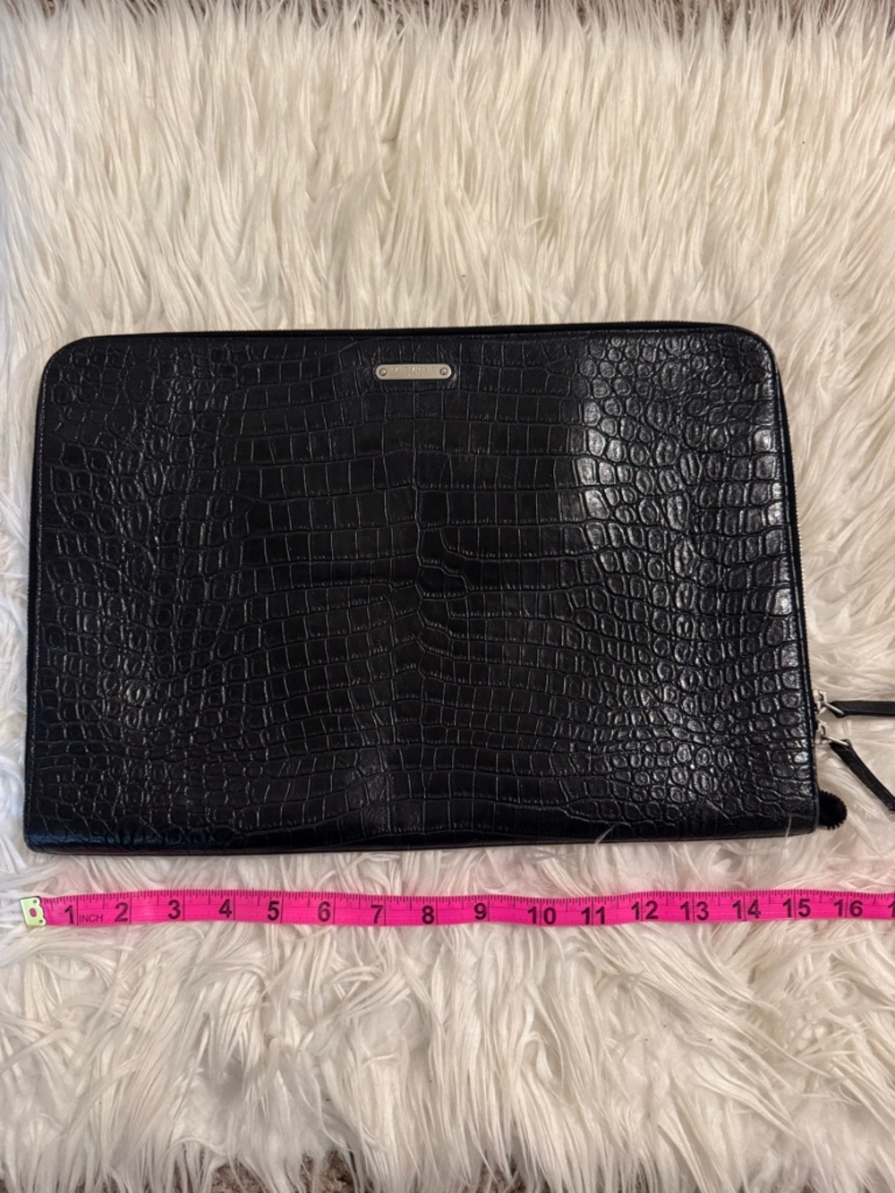Ysl Black Croc-Embossed Zip Clutch